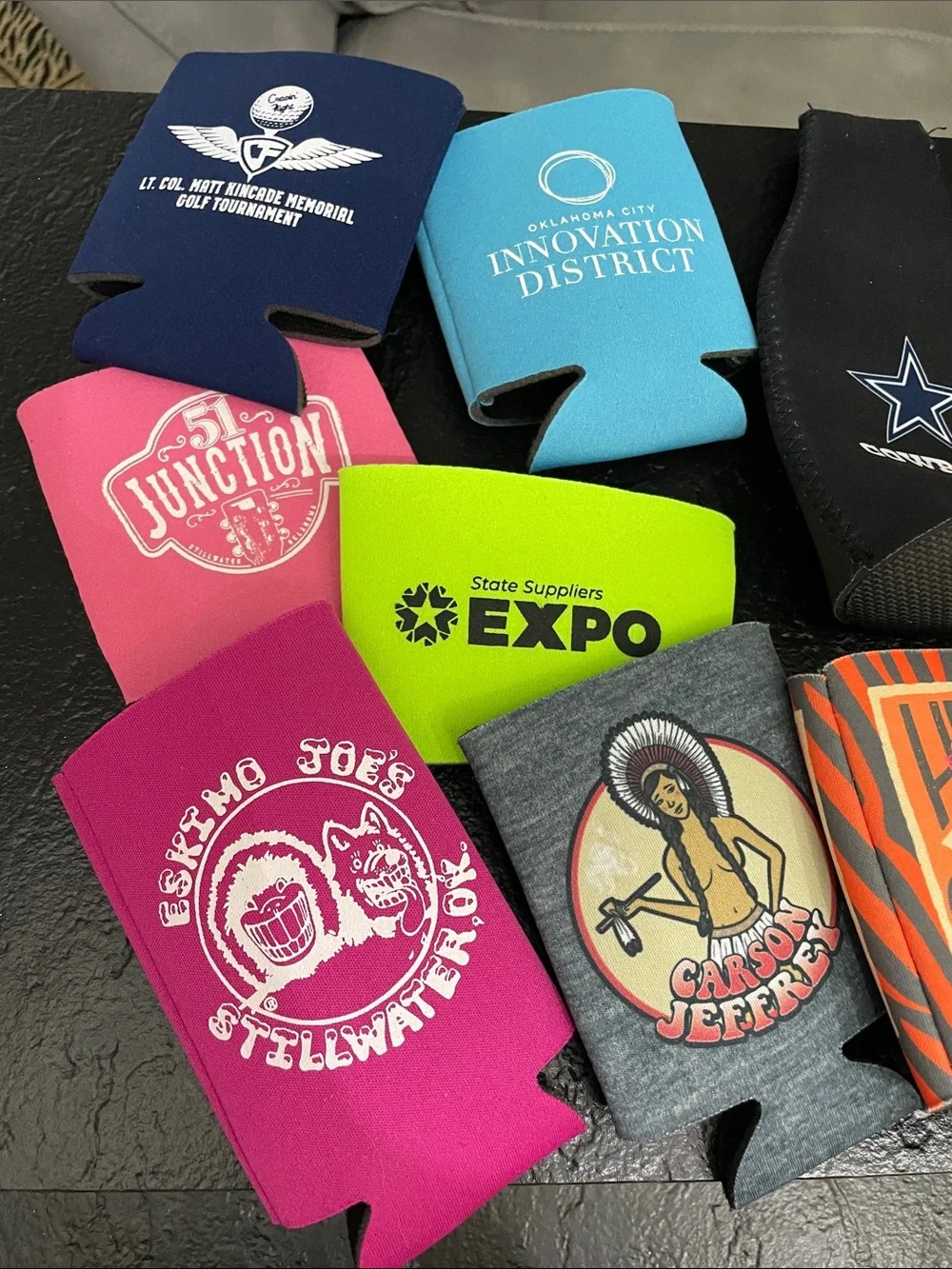 Lot- 21 assorted drink coozies Black/Pink Cowboys Thunder Eskimo Joes Gas Monkey